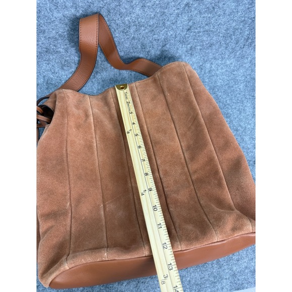 Vince Camuto Dario Leather Shoulder Bag Purse Pleated Interior Pockets Brown - Picture 3 of 16